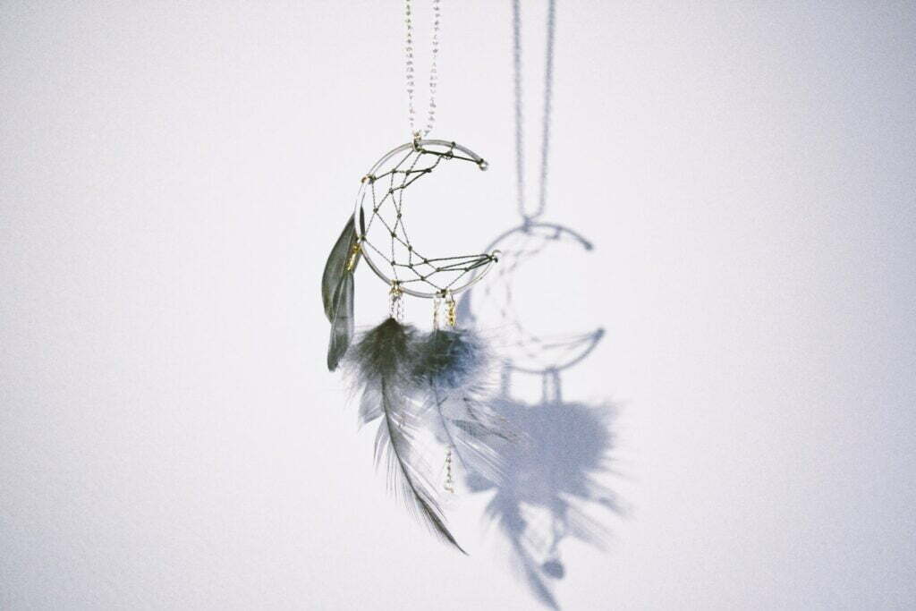 A talisman with black and white feathers.