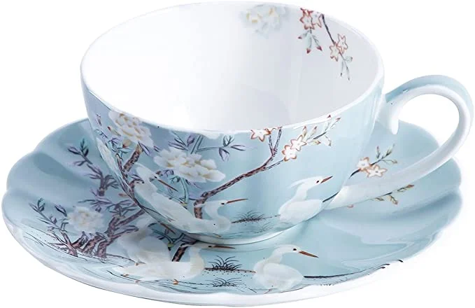 Blue Fine Bone China Coffee Cup with Saucer