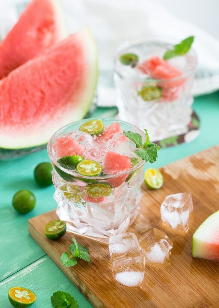 Avoid dehydration with sliced watermelon with lemon on shot glass